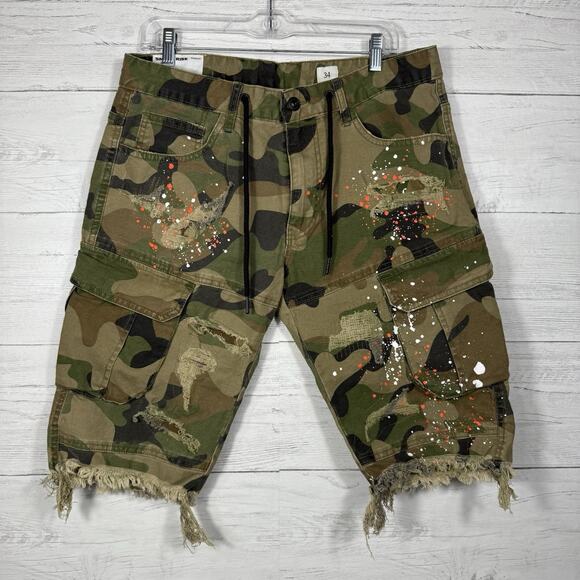 Smoke Rise Denim Co. Mens size 34 Camo paint splatter distressed shorts 82930 - Picture 1 of 8